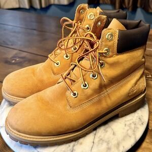 Timberland Women Sz 8 Youth 6 Waterproof Brown Boots Wheat Nubuck Suede EU 39